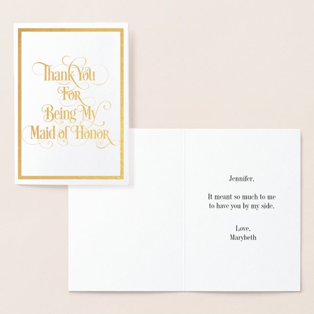 Carte Maid Of Honor Merci Gold Foil Card (Affichage)