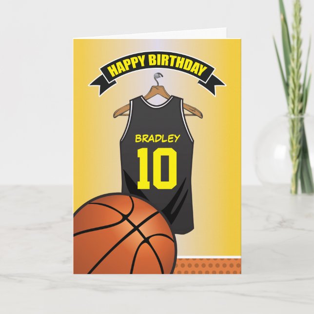 Carte Maillot de basketball noir jaune Anniversaire (Devant)