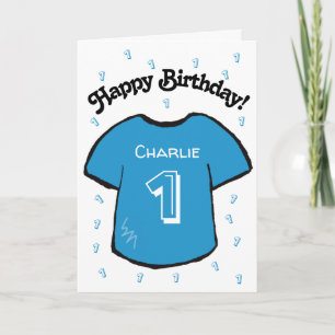 Carte maillot de football bleu 1er anniversaire du garço