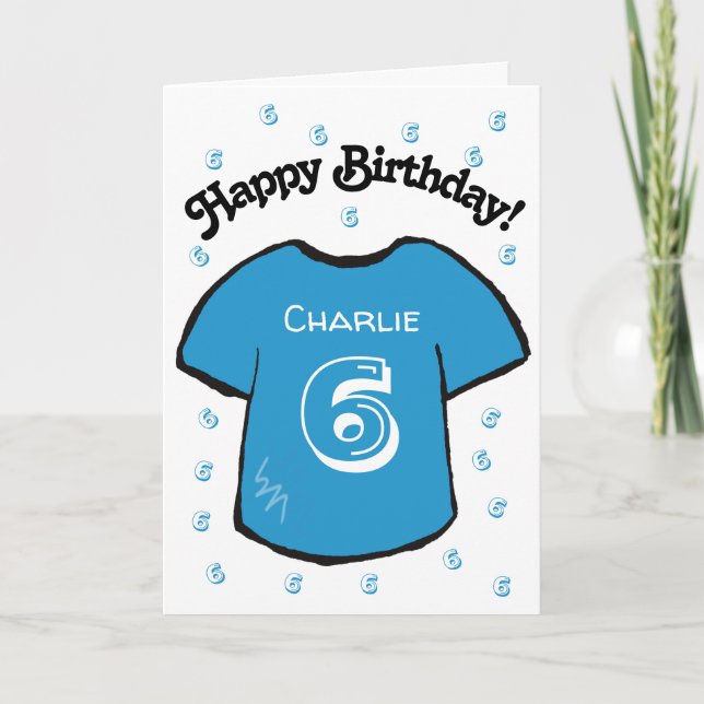 Carte maillot de football bleu pour le 6ème anniversaire (Devant)