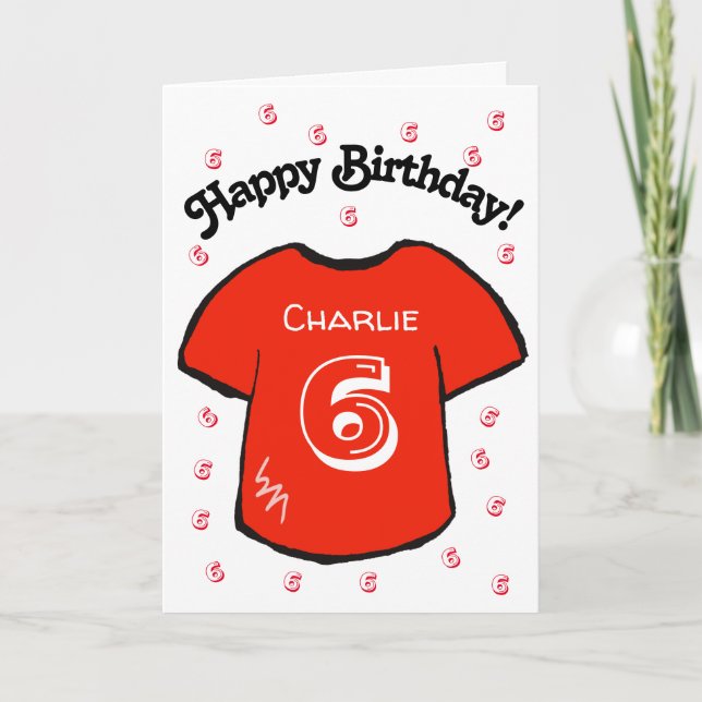 Carte maillot de football rouge pour le 6ème anniversair (Devant)