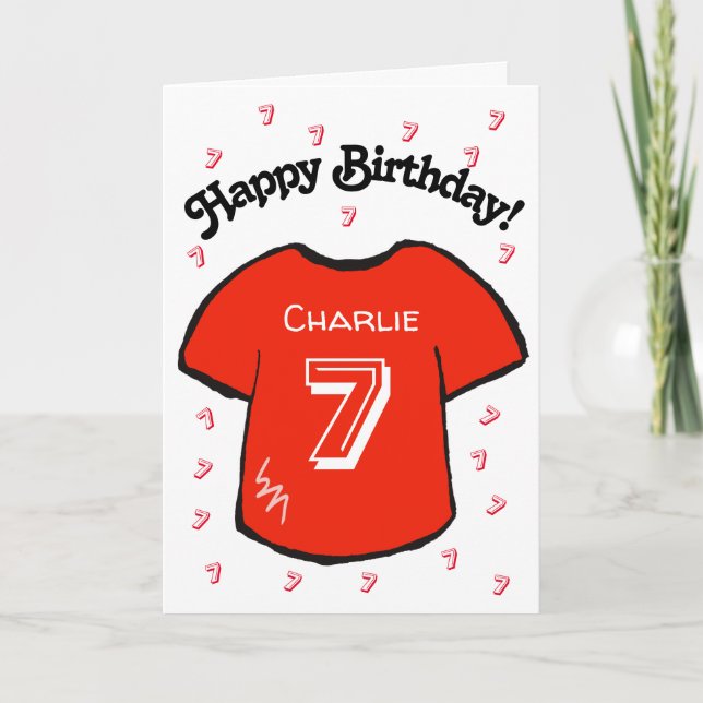 Carte maillot de football rouge pour le 7ème anniversair (Devant)
