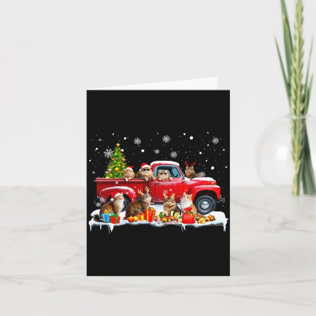 Carte Maine Coon Cat Red Truck Christmas Tree Santa Ugly (Devant)