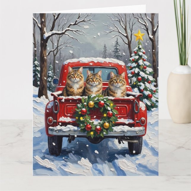 Carte Maine Coon Christmas Red Truck Holiday (Devant)