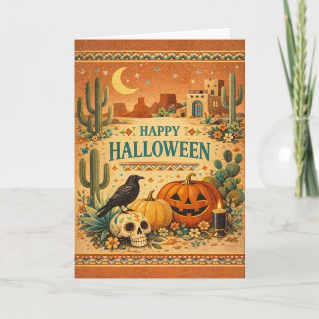 Carte Maison Adobe du Sud-Ouest Art Populaire Halloween (Devant)