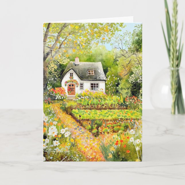 Carte Maison Blanche en été Bonjour Salutation (Devant)