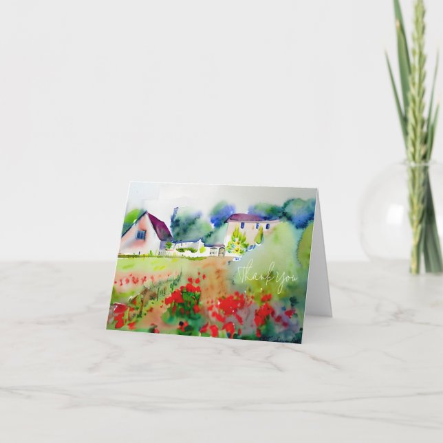 Carte Maison de campagne à l'aquarelle personnalisable (Devant)