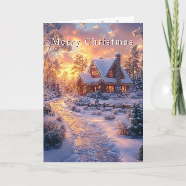 Carte Maison de campagne pour Noël au coucher du soleil (Devant)