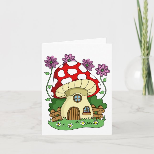 Carte Maison de Champignon Mignonne Et Fleurs Usage Géné (Devant)