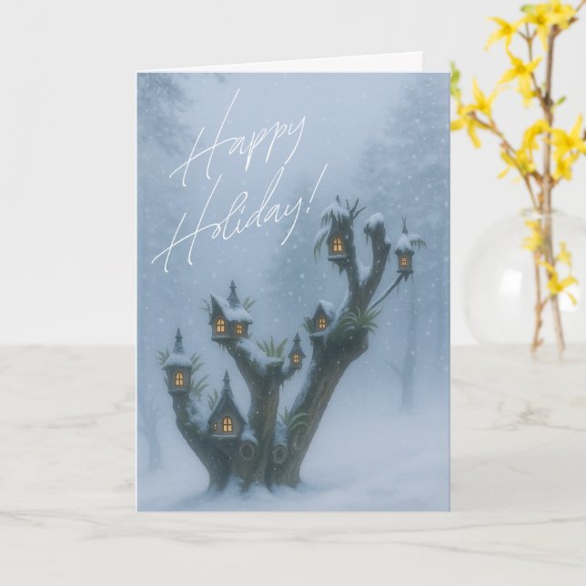 Carte Maison de fée fantaisiste Noël (Fleur jaune)