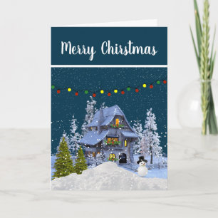 Carte Maison de Noël Cottage enneigée