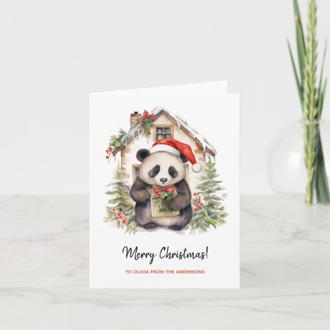 Carte Maison de Noël Cute Panda Père Noël (Devant)