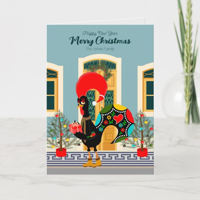 Carte Maison de Noël portugaise avec Rooster Salutations (Devant)