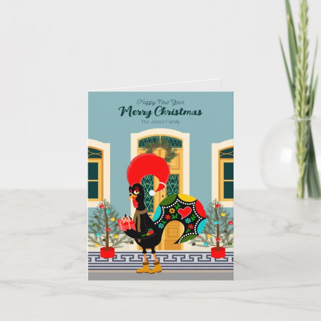Carte Maison de Noël portugaise avec Rooster Salutations (Devant)