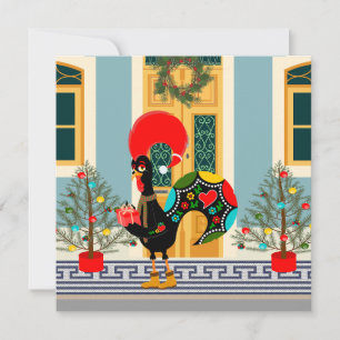 Carte Maison de Noël portugaise avec salutations au Coq