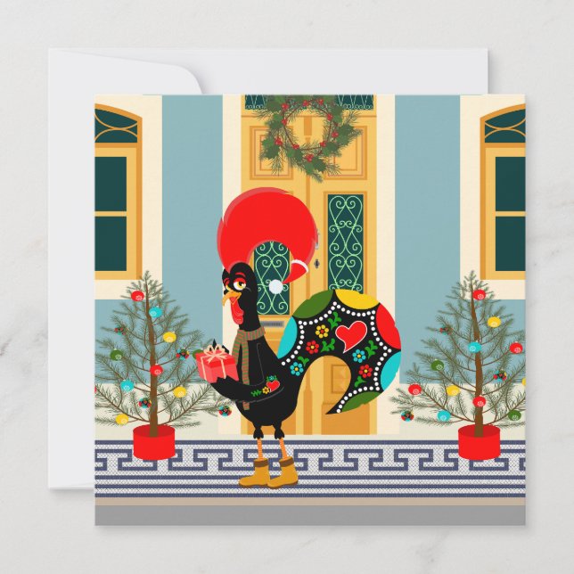 Carte Maison de Noël portugaise avec salutations de Coq (Devant)