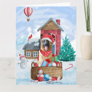 Carte Maison de Noël pour chien berger allemand dans la 