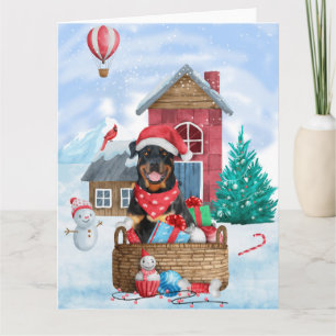 Carte Maison de Noël pour chien Rottweiler dans la neige