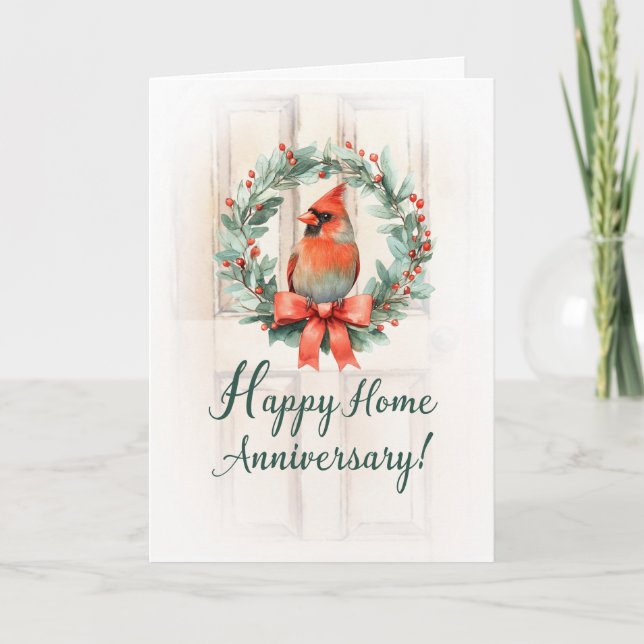 Carte Maison de vacances Anniversaire Cardinal Wreath av (Devant)