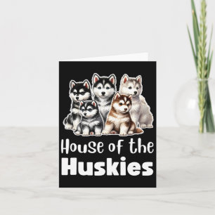 Carte Maison des Huskies Mignons Chiots Husky Aquarelle