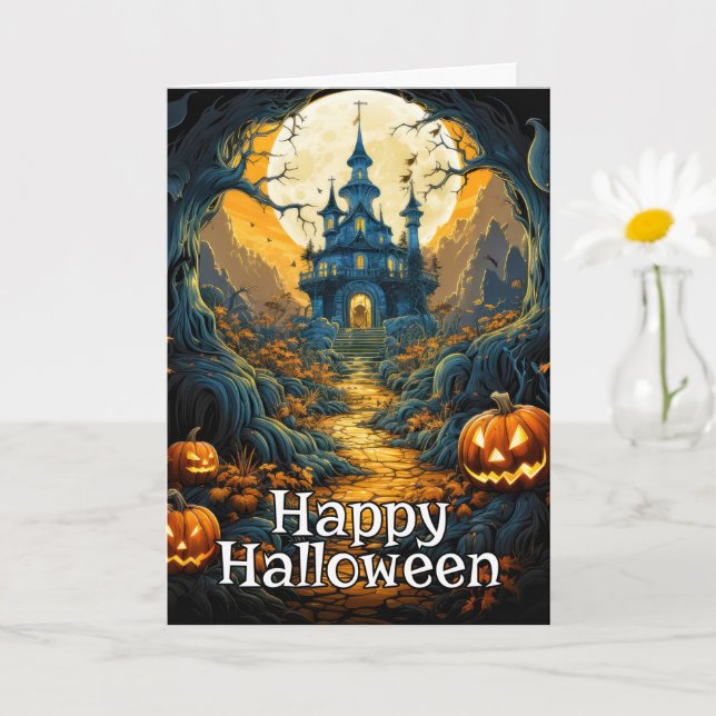 Carte Maison éffrayante hantée - Happy Halloween (Petite plante)