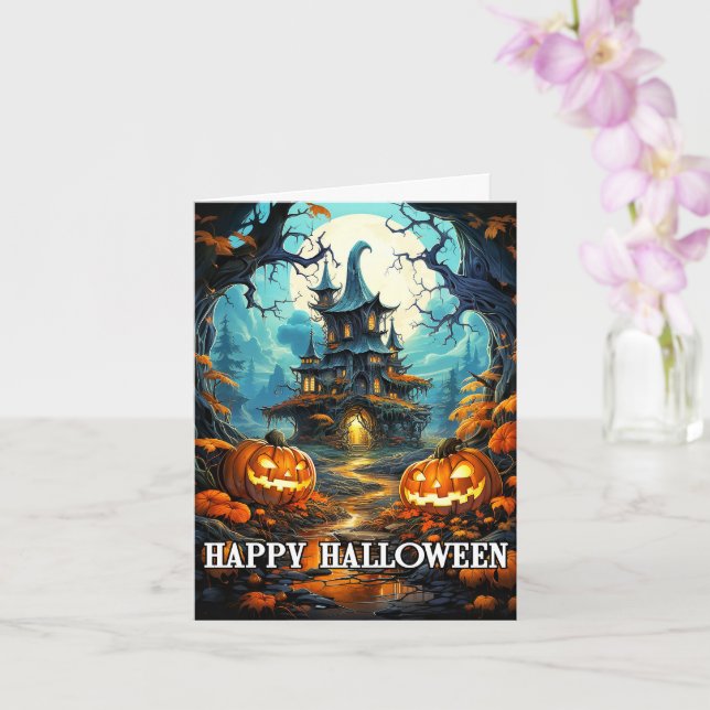 Carte Maison éffrayante hantée - Happy Halloween (Orchidée)