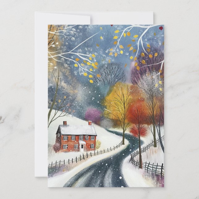 Carte Maison en brique rouge à neige Bonjour Appartement (Devant)