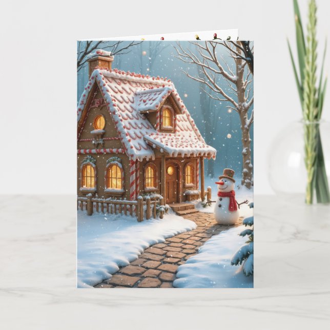 Carte Maison en pain d'épice de Noël avec un bonhomme de (Devant)