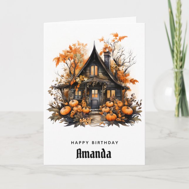 Carte Maison hantée avec Citrouille d'automne Anniversai (Devant)