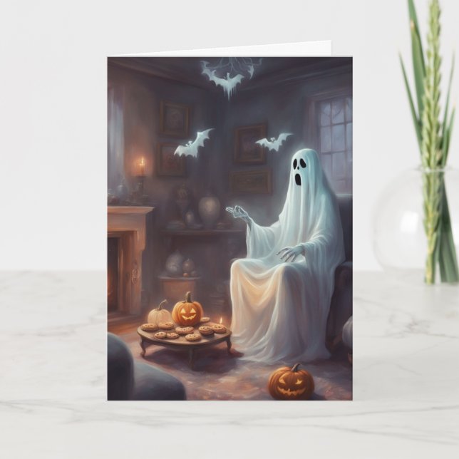 Carte Maison hantée de fantôme de bienvenue Halloween  (Devant)