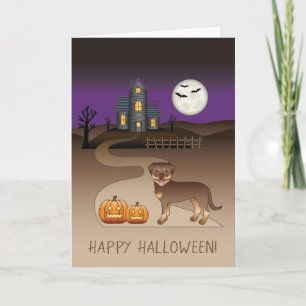 Carte Maison Hantée d'Halloween Rottweiler Rouge et Brun