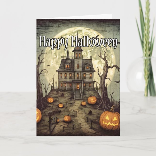 Carte Maison hantée d'Halloween vintage effrayante (Devant)