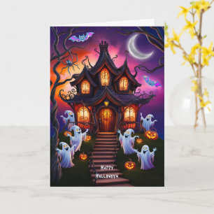 Carte Maison Hantée éffrayante Halloween Scène de nuit