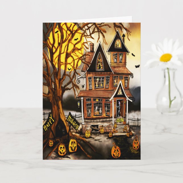 Carte Maison hantée effrayante pour l'Halloween (Petite plante)