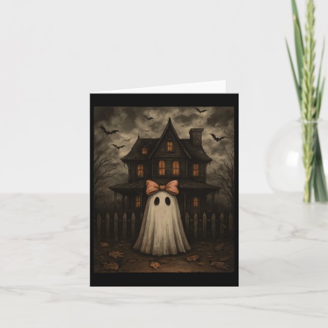 Carte Maison Hantée Fantôme Effrayant Époques Minuit  (Devant)