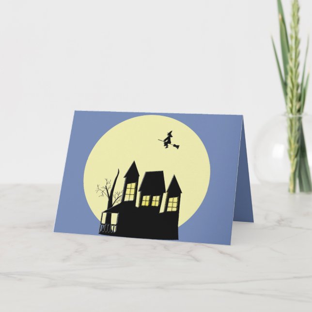 Carte Maison hantée Halloween effrayante Sorcière Pleine (Devant)