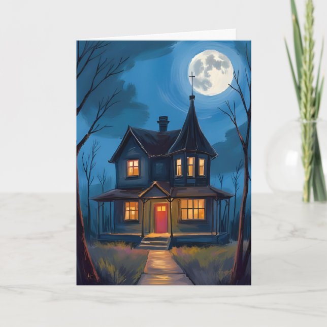Carte Maison hantée Halloween Peint à la main (Devant)