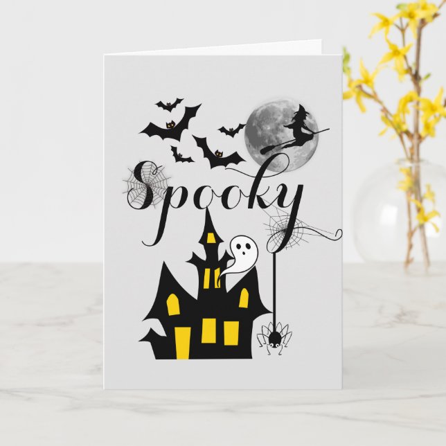 Carte Maison Hantée Halloween Soirée Squelettes (Fleur jaune)