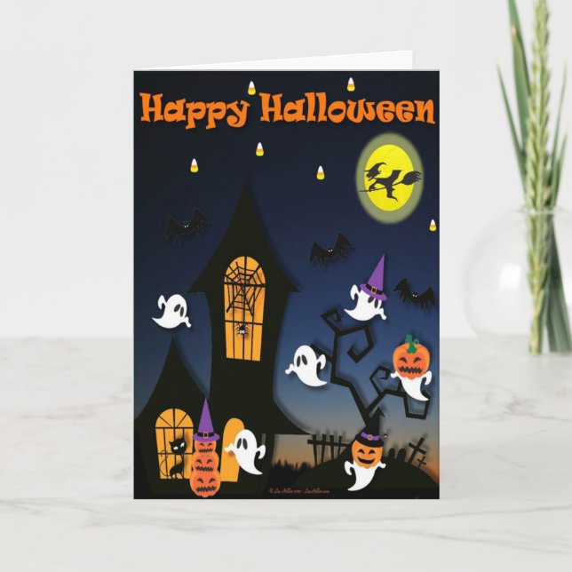 Carte Maison hantée joyeuse Halloween (Devant)