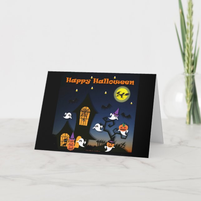 Carte Maison hantée joyeuse Halloween (Devant)