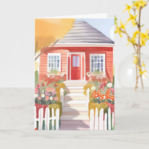 Carte Maison Rouge Jolie Peinture à l'Aquarelle
