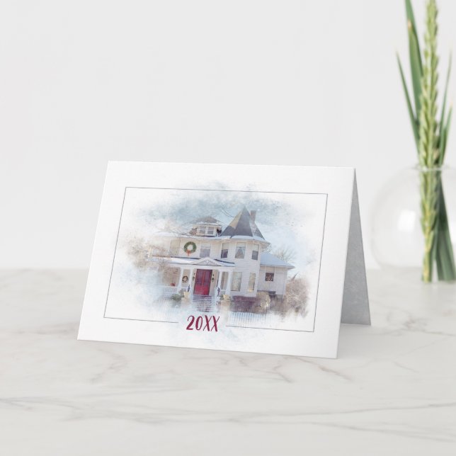 Carte Maison victorienne de Noël avec année (Devant)