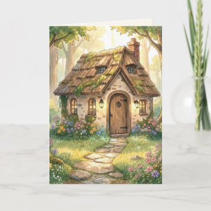 Carte Maisonnette aquarelle fantaisiste d'anniversaire