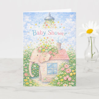 Carte Maisonnette éléphant pour Baby Shower
