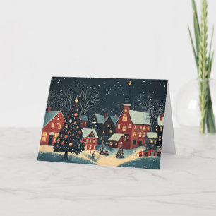 Carte Maisons de neige avec arbres décorés