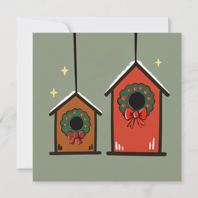 Carte Maisons de Noël pour oiseaux – Conception minimale (Devant)