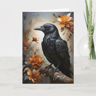 Carte Majestic Black Raven Portrait Arbres Lune Blank