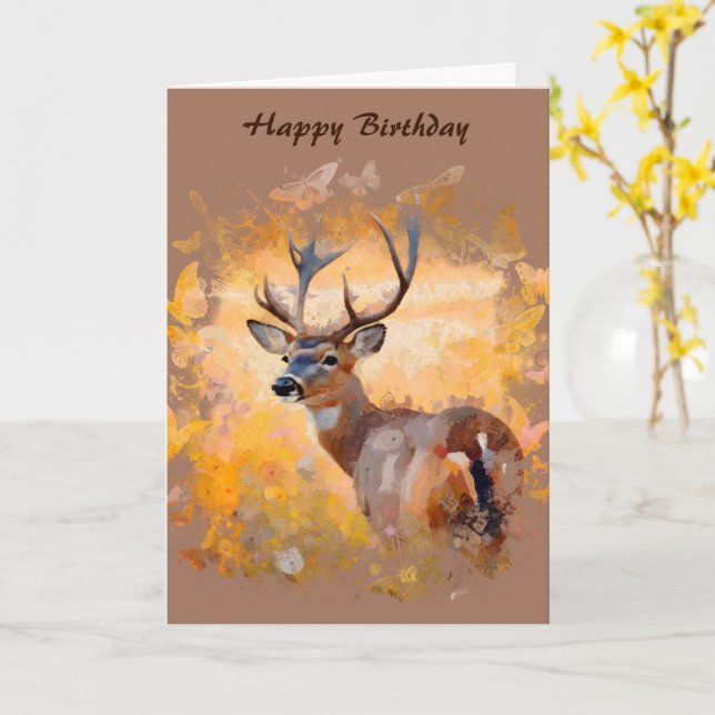 Carte Majestic Deer in a Field of Wildflowers (Fleur jaune)