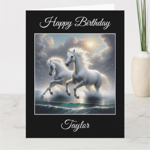 Carte Majestic Glitterie Chevaux blancs Paysage marin