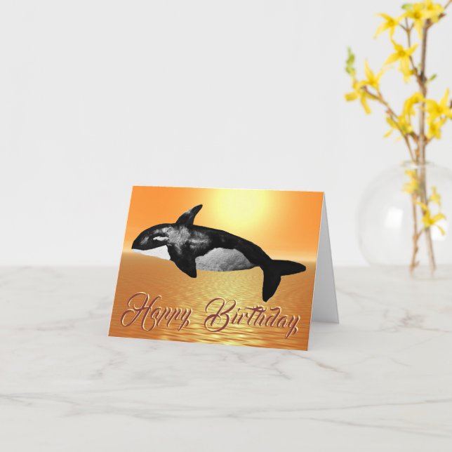 Carte Majestic Orca Orange Ocean Sunset Birthday Card (Fleur jaune)